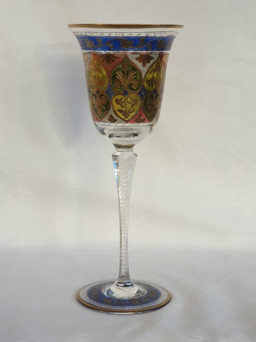 Fritz Heckert - Jugendstil wijnglas (Jodhpur) met emaille beschildering