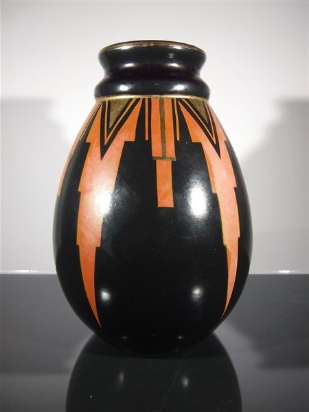 Faiencerie Saint Ghislain - Emile Lombart - art deco vase med geometrisk indretning