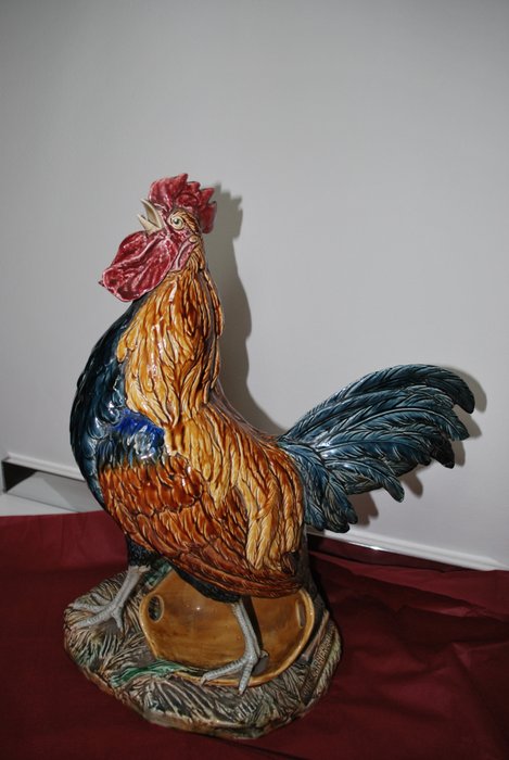 Louis-Robert Carrier-Belleuse (1848-1913) - Rooster Sculpture with Vase (1) - Ceramic
