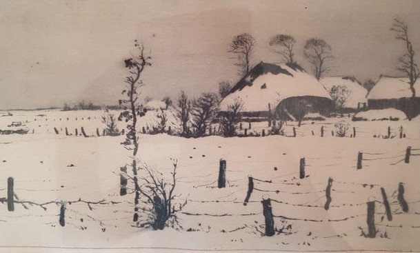 Riekele Prins (1905 - 1954) - Ets winterlandschap