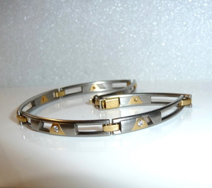 Christian Bauer 750 Palladium + or jaune - Bracelet Design 0,18 ct. Diamant/coupe brillante