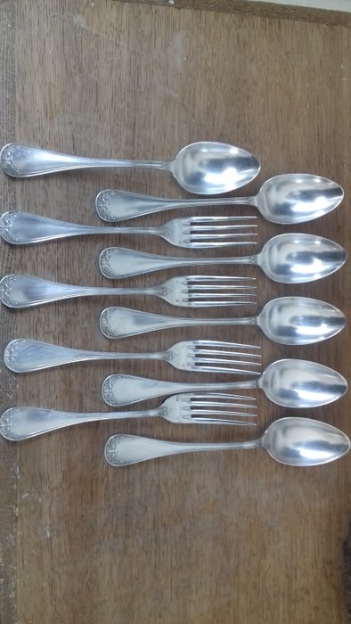 Fork, Spoon (12) - .840 silver, Silverplate - B M - Germany - 1900-1949