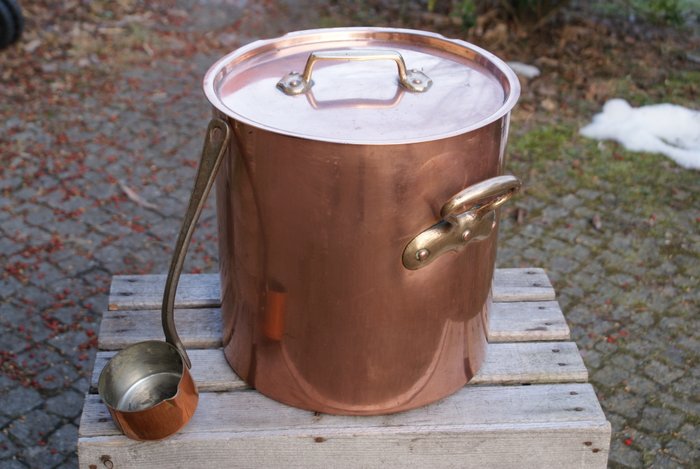 Antique professional large copper cooking pot with lid - Brass, Copper