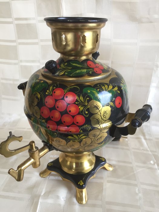 傳統老俄國茶壺，俄國式茶炊。 (2) - 繪, 銅