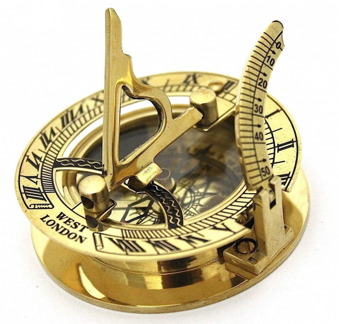 Vintage Maritime Solid Brass Sundial Compass Nautical Marine Wooden Box Gift 