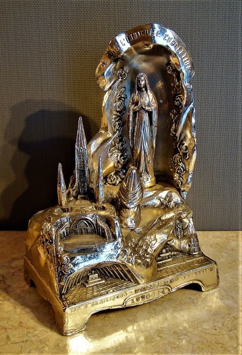 Heilige Maria von Lourdes Spieluhr "La Grotte" - Versilbert - Frankreich - 1900-1949