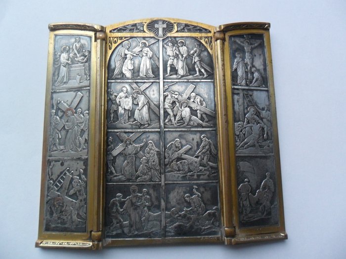 Der Weg des Kreuzes, Triptychon (1) - Kupfer, Silber - 19. Jahrhundert