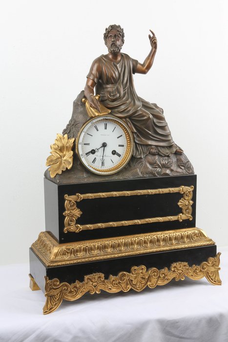 Great French pendulum - Writer -Oui l'ame est immortelle - Rue de La Madelaine 29 - Bronze, Marble - 1850/1880