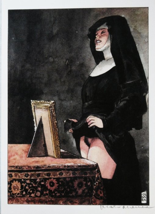 1 - Arte grafica; Milo Manara - Monaca portoghese - Tardo 20 ° secolo - firmata per esteso. - Erstausgabe