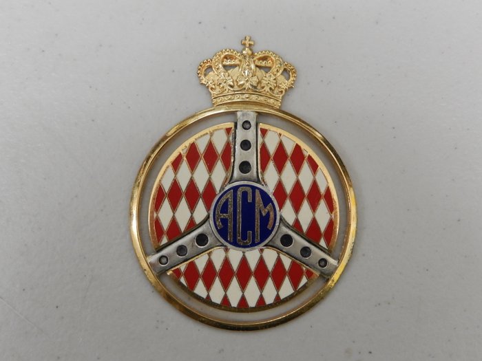 Rintamerkki - Original ACM Auto Club De Monaco Monte Carlo Car Badge Auto Emblem - 1970 