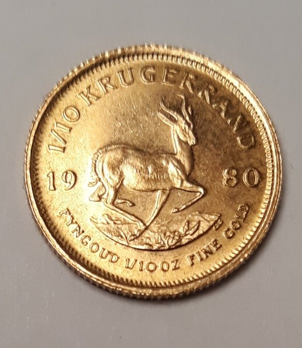 1980 AS SHOWN SOUTH AFRICA GOLD 1/10 OZ KRUGERRAND-GREAT BULLION COIN FOR PRICE