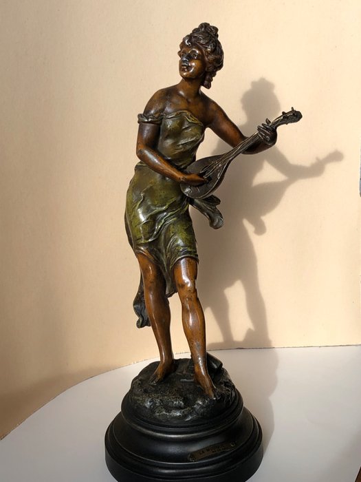 Charles Octave Levy ( 1820 - 1899) - "La Musique", Sculptuur - Zamak - eind 19e eeuw