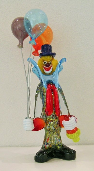 RUBELLI VETRI D'ARTE S.R.L. - Clown mit Luftballons und Murano-Glasflasche - .1000 Silber, Muranoglas