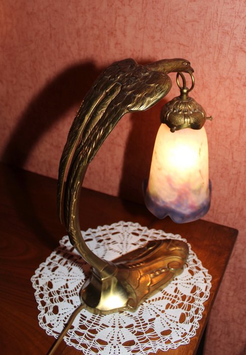 French Art Deco Bronze Eagle Table Lamp, Antique Eagle Table Lamp