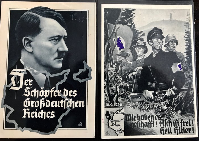 Germania - Militare, Propaganda, Terzo Reich, Hitler, Documentazione storica, francobolli, timbri postali - Cartoline (Set di 9) - 1939-1938
