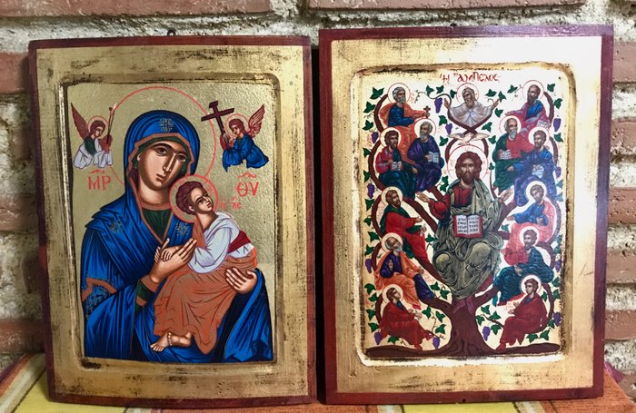 Byzantijnse religieuze iconen (echtheidscertificaten) (2) - 2,5 cm dik hout