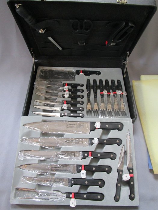 Schneider - Solingen Deutschland - Set di coltelli di qualità (12 pezzi) e posate per bistecca - Lame fatte a mano - nella custodia originale