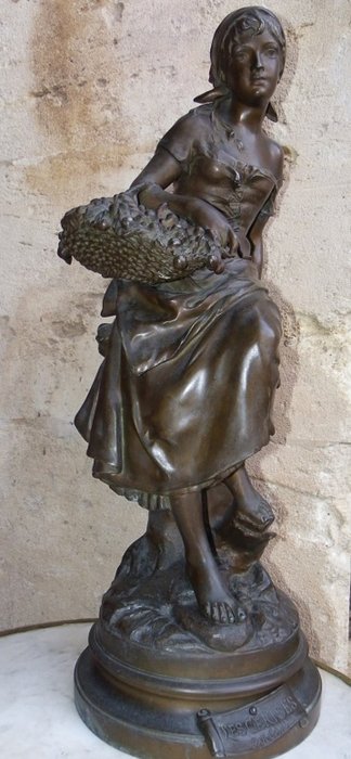 Louis Émile Cana (1845 - ca. 1895) - "Die Kirschen", Skulptur (1) - Rohzink - Zweite Hälfte des 19. Jahrhunderts