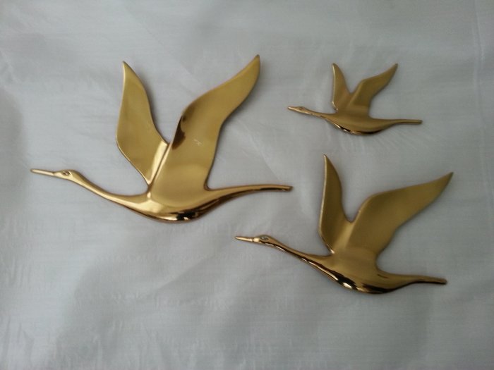 三隻葡萄酒牆壁裝飾鳥 (3) - 黃銅
