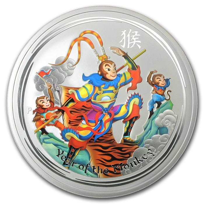 Australia. 1 Dollar 2016 "Year of the Monkey - Monkey King" - Colored, 1 Oz (.999)  (Fără preț de rezervă)