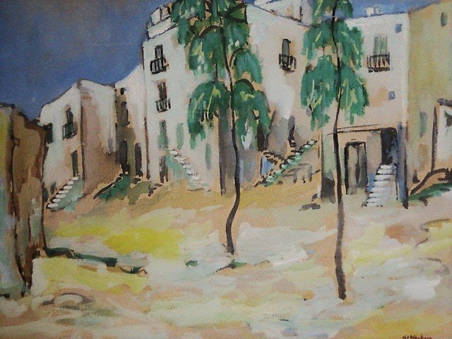 Gard van Wegberg (1921-)  - "Zonnig dorpsgezicht Ibiza Spanje 1953"