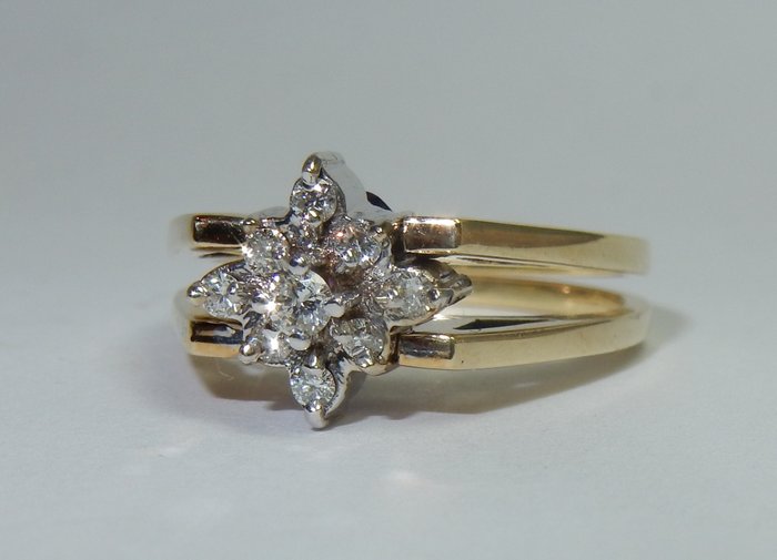 14 kt Gelbgold, Weißgold - 2 Ringe in 1 / umkehrbar, Ring Amethyst - Diamanten