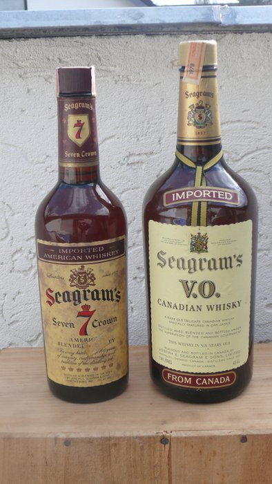 Seagram´s 1978 V.O. Canadian Whisky & Seven 7 Crown Imported American Whiskey - 70cl & 114cl - 2 flessen
