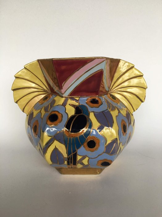 Cerabelga, Ceramique de Bruxelles - Art Deco Vase mit vielfarbigem Dekor