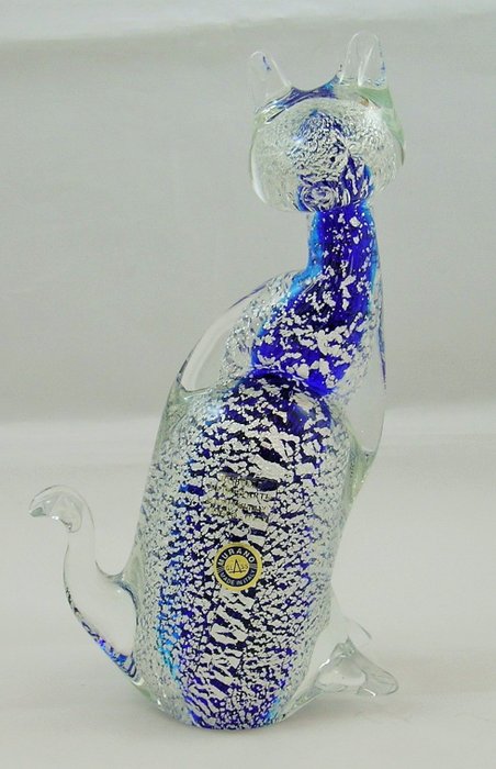 RUBELLI VETRI D'ARTE S.R.L. - Kat in Murano-glas en zilveren blad - Murano-glas en blad van 925/1000 zilver