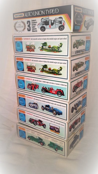 Matchbox - 1:32 - Kavel met 7 modellen: MG, Auto Union, Bugatti, Aston Martin, Jaguar & Citroen - Building boxes