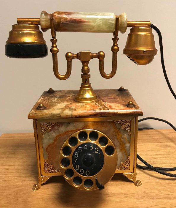antiek Italiaanse marmer telefoon - met koper/messing - 电话 (1) - 人造树胶, 铜, 黄铜