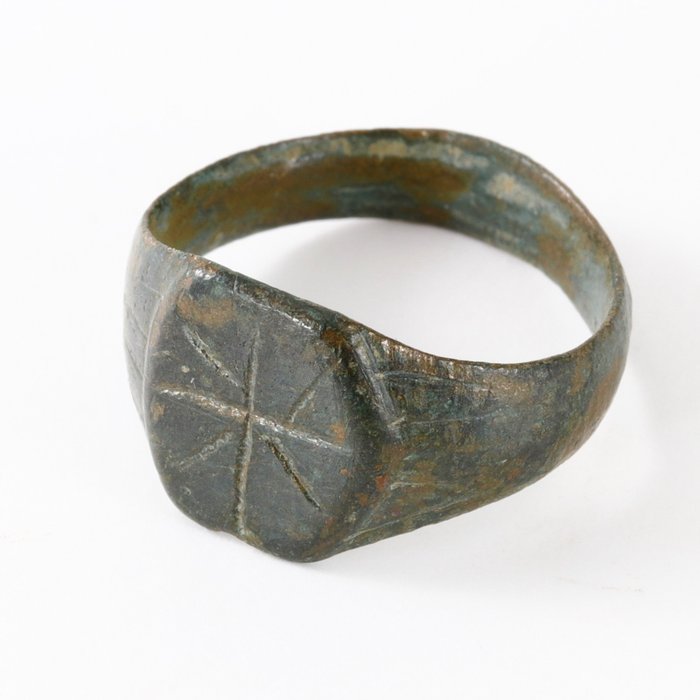 中世纪 铜 戒指刻有表圈 - 20 mm - (1)