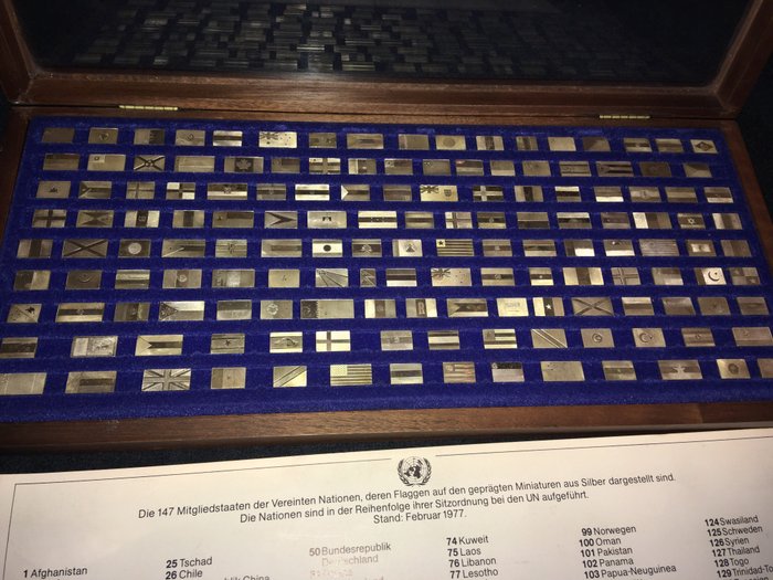 Set Mini-Barren Flaggen der Vereinten Nationen - .925 Silber - Franklin Mint  - Niederlande - Anfang des 20. Jahrhunderts
