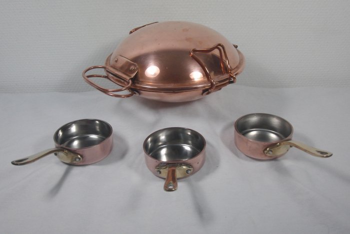 Tapiol - copper Cataplana + 3 copper pans / sauce pans - Copper