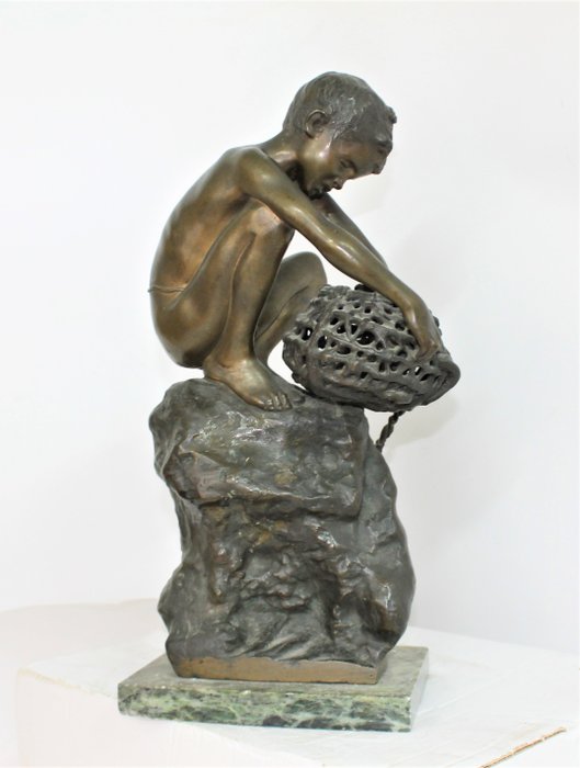 Achille D'Orsi (1845-1929)  - Octopus fisherman, Sculpture (1) - Bronze - ca. 1920