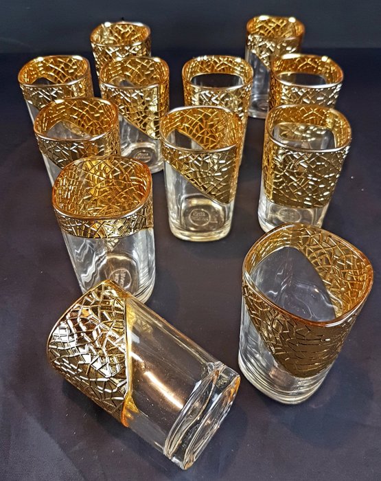 Mod France  - Splendidi bicchieri  (12) - Cristallo con decoro in oro zecchino 
