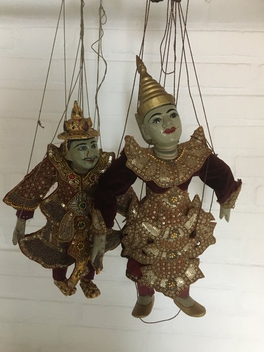 Zwei burmesische Marionetten, Myanmar (2) - Holz - Birma - Zweite Hälfte des 20. Jahrhunderts