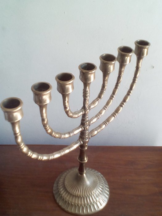 candelabros - Candelabro Judaico Menorah 7 Ramos Bronze Latão