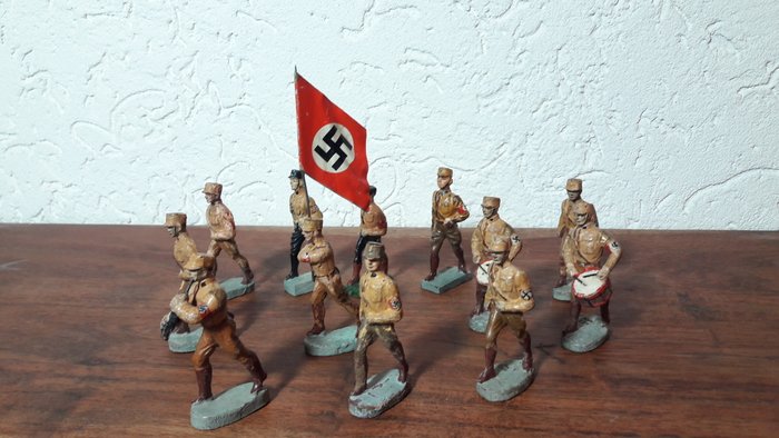 Elastolin Lineol - 12 soldados, músicos portadores de bandeira marchando - 1930-1939 - Alemanha