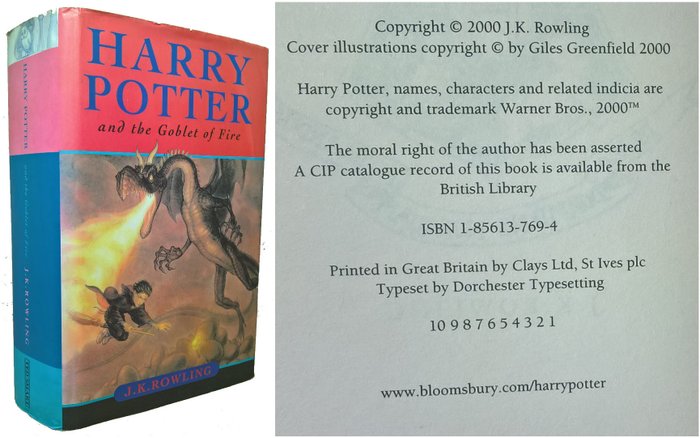J.K. Rowling - Ted Smart. UK First Edition and Printing of the original copy of Harry Potter and the Goblet of Fire - 2001