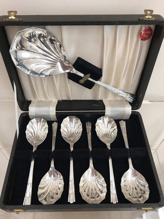 Dessertlöffel (7) - Silberne geplatzte Yeoman Platte EPNS - England - 30er Jahre
