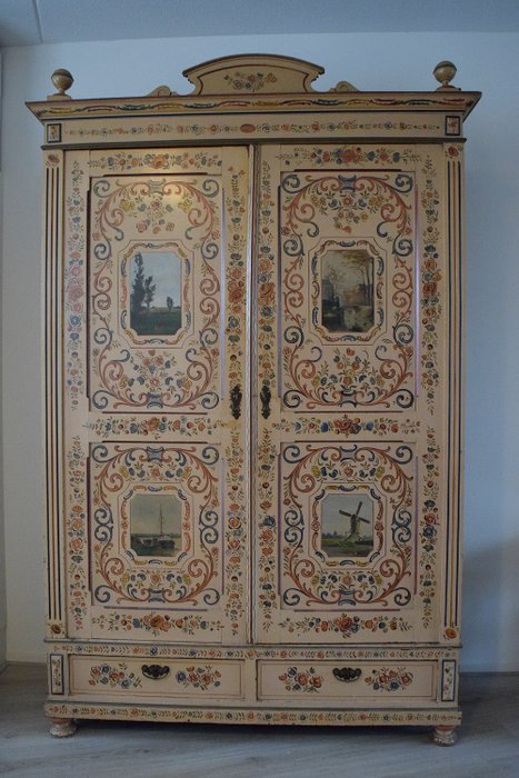 Cupboard, Hindeloopen (1) - Polychrome painted, Soft wood - 19th century