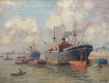 Johan Rockx (1892-1952) - Havengezicht Rotterdam 