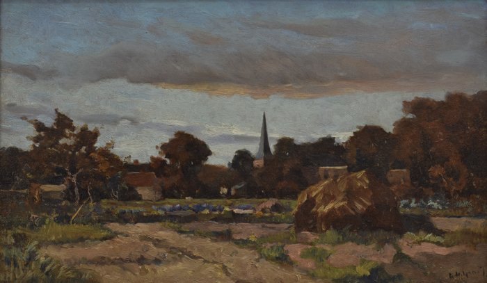 G. H de Groot (1878-1948) - Landschap met hooimijt