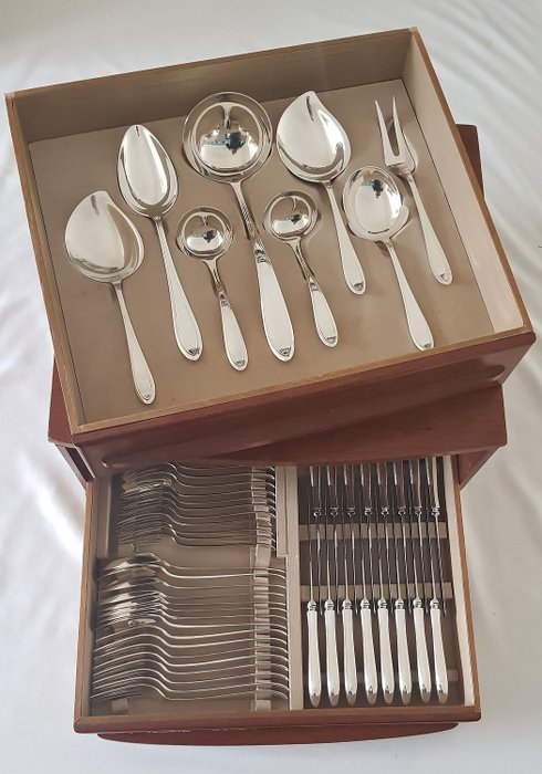 Keltum, v. Kempen & Begeer - Silver plated cutlery in cassette - model Pointed fillet - 8-person / 56-piece - Silverplate