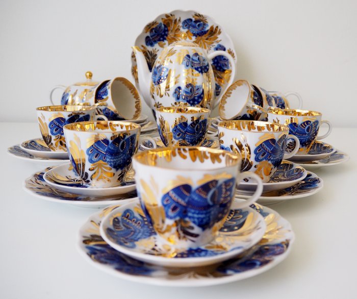 Lomonosov Imperial Porcelain Factory  - Service à café Tulip "Golden Garden" pour 10 (34) - Or, Porcelaine