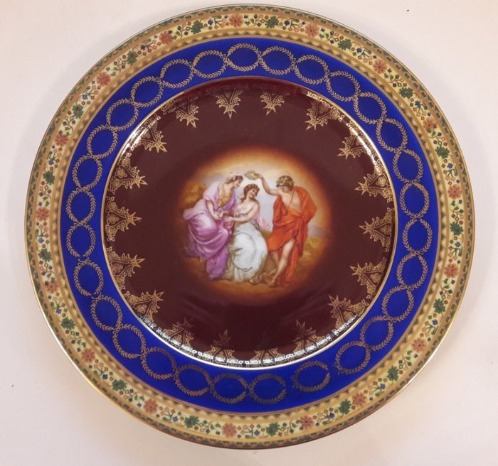 J.W.K. Decor Carlsbad - Plato decorado decorado - Chapado en oro de 22 quilates., Porcelana