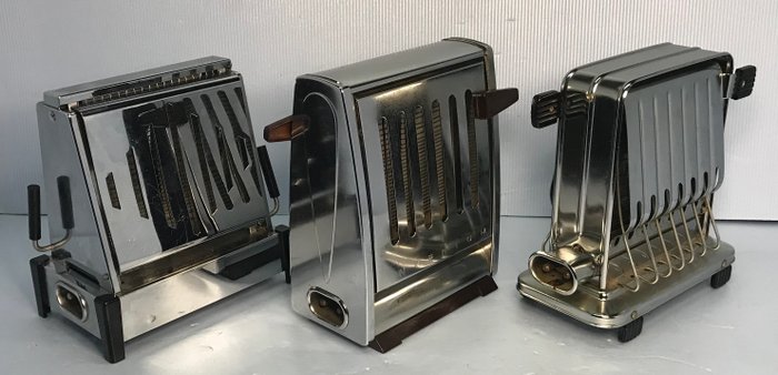 3 x retro toasters / Dutch / 1950s / 60s - Chromed metal