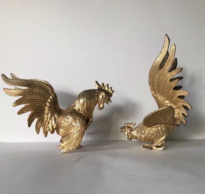 fighting roosters (2) - brass