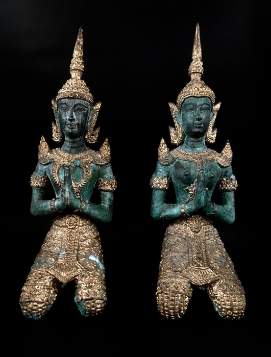 Set di guardie del tempio thailandese in bronzo (2) - Bronzo - Tailandia - Fine XX secolo